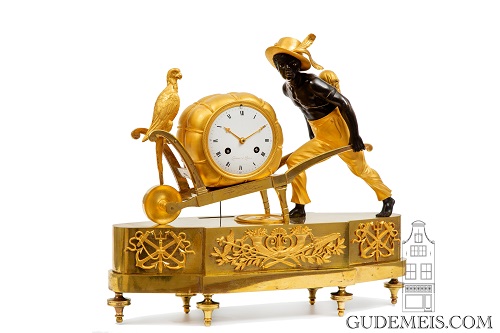 A rare French Empire ormolu and patinated bronze pendule au noir, Lesieur, circa 1800.